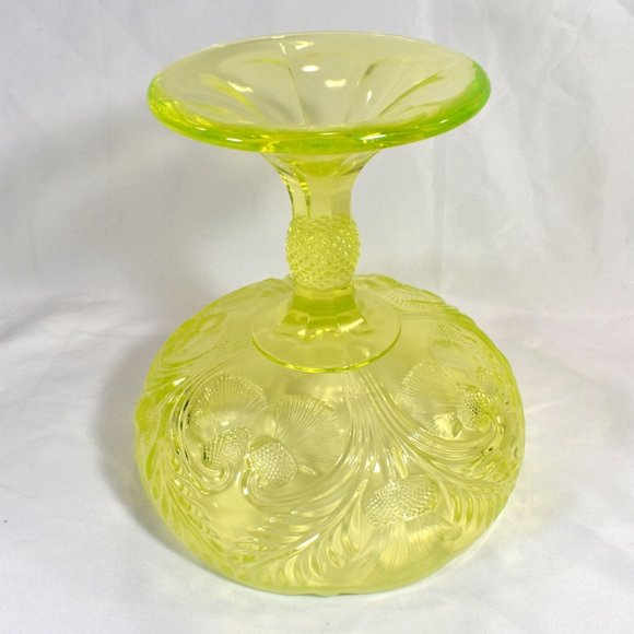 Mosser Vaseline Glass Large Thistle Compote Uranium Glows - Picture 4 of 8